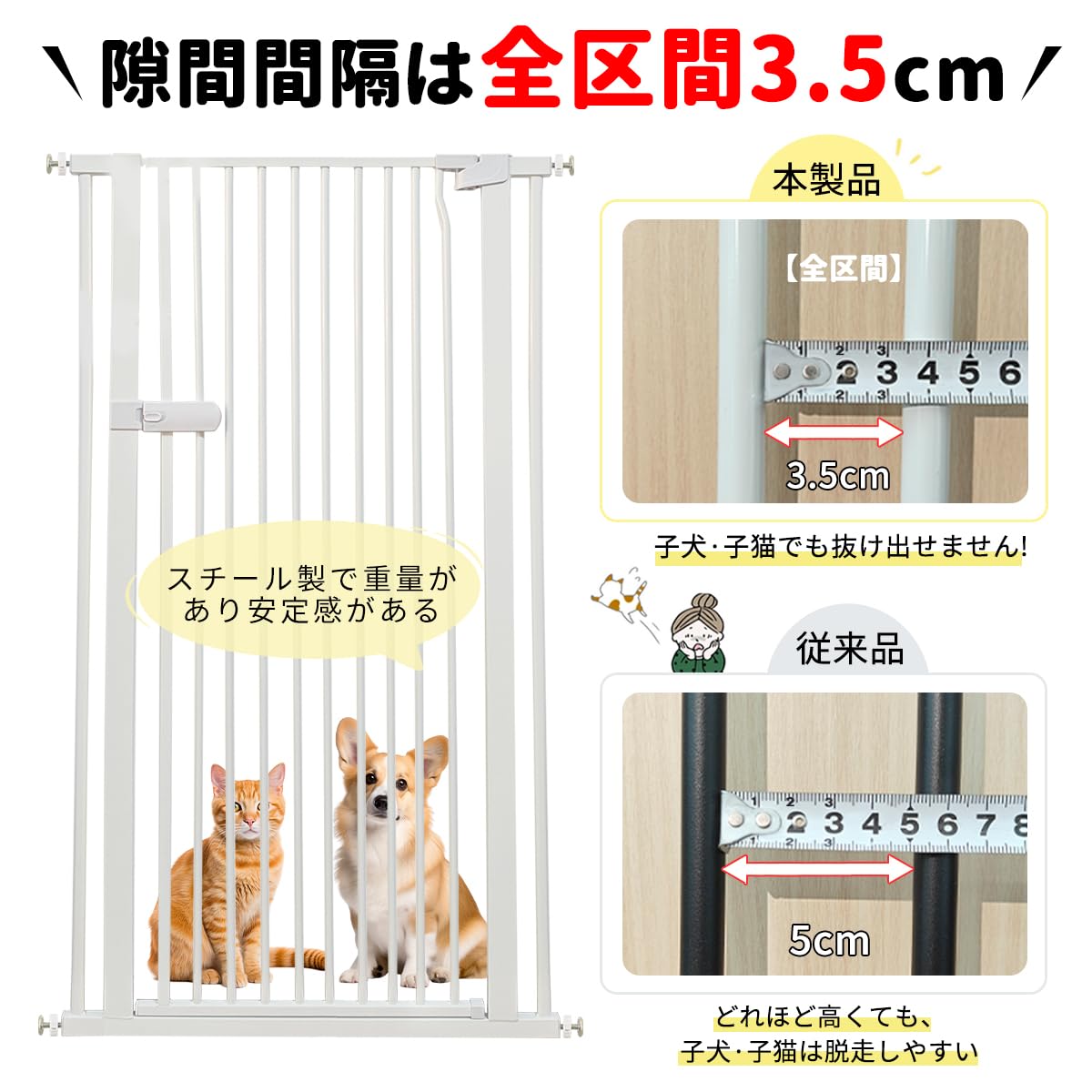 Amazon.co.jp: RAKU ペットゲート 猫 高さ155cm 隙間間隔3.5cm ハイ